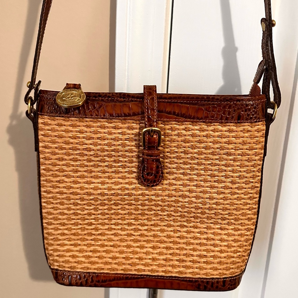 Brahmin Tisbury Collection Woven Straw & Croc Leather Purse/Crossbody - Picture 2 of 16
